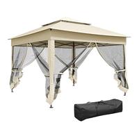 Outsunny Tonnelle pop-up automatique 3 x 3 m – métal, polyester imperméabilisé, anti-UV, beige