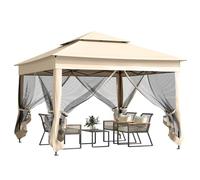 Outsunny Tonnelle de Jardin Exterieur Pop-up barum Pliant, 3 x 3 m, Métal Polyester, imperméabilisé Anti UV, moustiquaires + Sac de Transport, crème