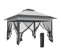 Outsunny Tonnelle de Jardin extérieur tonnelle Pliante 3,6x3,6m avec Double Toit Acier Polyester moustiquaires + Sac de Transport à roulettes Gris