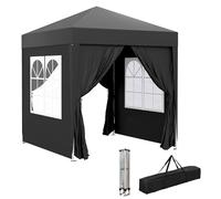 Outsunny Tonnelle de Jardin extérieure 2 x 2 m, tonnelle Pliante Pop-up, réglable en Hauteur, Protection UV, Cadre en Acier, 4 côtés Amovibles, pour Camping, Festival, Plage, Sac de Transport, Noir