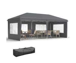 Outsunny Tonnelle de Jardin extérieure Pop-up Pliante - Tente de réception - 3 x 6 m - pavillon chapiteau Barnum - 3 cotés démontables - piquets d'ancrage au Sol + Sac de Transport Inclus Gris