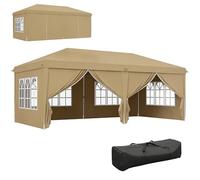 Outsunny Tonnelle de Jardin Pliante 6 x 3 m tonnelle de Jardin extérieure Barnum Pliant Pop-up imperméabilisé 4 parois latérales Amovibles 4 fenêtres + Sac de Transport Kaki