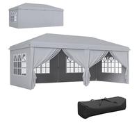 Outsunny Tonnelle de Jardin Pliante 6 x 3 m tonnelle de Jardin extérieure Barnum Pliant Pop-up imperméabilisé 4 parois latérales Amovibles 4 fenêtres + Sac de Transport Gris Clair