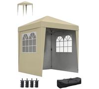 Outsunny Tonnelle de Jardin Pliante Pop-up 2 x 2 m Tente de réception Hauteur réglable 3 Niveaux Anti-UV 30+ 3 parois latérales avec 4 Sacs de Sable et 1 Sac de Transport Tissu Oxford Acier Beige