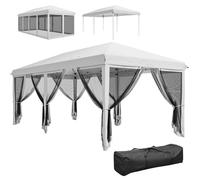 Tonnelle barnum pliant style colonial dim. 5,85L x 2,95l x 2,7H m 6 moustiquaires sac de transport blanc noir Blanc