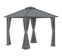 Outsunny Tonnelle de Jardin pour terrasse pavillon de Jardin tonnelle Aluminium avec 4 parois latérales Double Toit Protection Solaire - 3 x 3 m - Gris