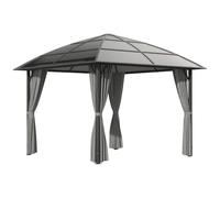 Outsunny Tonnelle de Jardin Toit Polycarbonate UV 60+ 3 x 3 m Gris Foncé | Pavillon Polycarbonate, Structure Aluminium, Imperméable, Parois Latéraux
