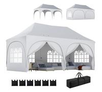 Outsunny Tonnelle escamotable de 3 x 6 m avec côtés et 6 sacs de sable, hauteur maximale réglable pour extérieur, jardin, fête, mariage, abri instantané avec sac de transport, fenêtres, gris clair