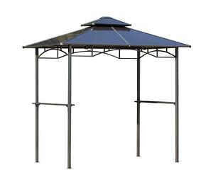 Outsunny Tonnelle Jardin 2,4 x 1,5 m - abri Barbecue - Steakhouse 2 étagères - Toit de Barbecue - alu. métal Noir Toit Polycarbonate