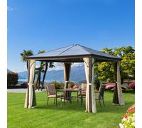 Outsunny Tonnelle pavillon de jardin imperméable 4 parois latérales anti-UV 4 moustiquaires panneaux polycarbonate 3L x 3l x 2,6H m chocolat beige