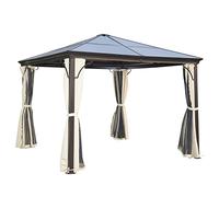 Outsunny Tonnelle pavillon de Jardin imperméable 4 parois latérales Anti-UV 4 moustiquaires Panneaux Polycarbonate alu 3L x 3l x 2,6H m Chocolat Beige