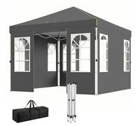 Outsunny Tonnelle pliable 3 x 3 m - Étanche et stable - Résistant à l'hiver - Montage à un bouton - Protection UV 50+ - Tente de réception - Tente de jardin pliable avec parois latérales - Sac de