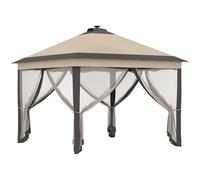 Outsunny Tonnelle pliable 3x3 m avec lumières LED - Tonnelle de jardin avec télécommande 4 parois latérales en maille paroi tonnelle hauteur réglable et sac de transport pour patio fêtes Beige