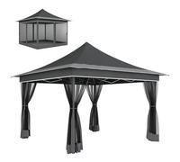 Outsunny Tonnelle pliable Auvent de 3,5 x 3,5 x 3 m avec hauteur réglable, 4 moustiquaires, protection UV50+, imperméable et sac de transport pour extérieur, fêtes, camping, gris foncé
