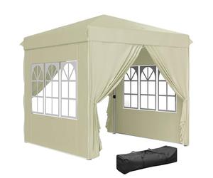 Outsunny Tonnelle pliable - Environ 2,5 x 2,5 m - Imperméable et stable - Résistant à l'hiver - Protection UV 50+ - Pliable - Avec 4 panneaux latéraux - Sac - Pour camping, jardin - Blanc crème