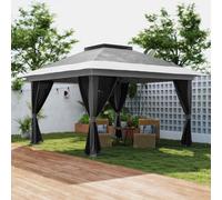 Outsunny Tonnelle Pliante 3,6x3,6 m avec Parois, Hauteur Réglable et Protection UPF50+, Sac avec Roulettes, Gris