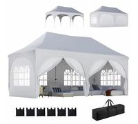 Outsunny Tonnelle Pliante 3x6m Imperméable Anti-UV 6 Parois 6 Sacs Blanc