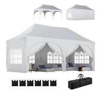Outsunny Tonnelle Pliante 3x6m imperméable Anti-UV, Barnum avec 6 parois & 6 Sacs de Sable - Tente de réception 12 Trous de Drainage - pavillon Pop-up, 4 fenêtres église pour Mariage, marché - Blanc