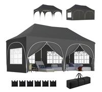Outsunny Tonnelle Pliante 3x6m imperméable Anti-UV, Barnum avec 6 parois & 6 Sacs de Sable - Tente de réception 12 Trous de Drainage - pavillon Pop-up, 4 fenêtres église pour Mariage, marché - Gris