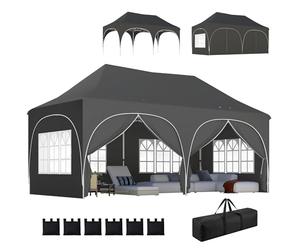 Outsunny Tonnelle Pliante 3x6m imperméable Anti-UV, Barnum avec 6 parois & 6 Sacs de Sable - Tente de réception 12 Trous de Drainage - pavillon Pop-up, 4 fenêtres église pour Mariage, marché - Gris