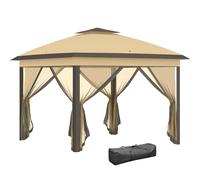 Outsunny Tonnelle Pliante Pop-up Double Toit 3,3x3,3m Beige et Marron