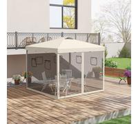 Outsunny Tonnelle Pliante, réglable en hauteur, rideaux en filet, sac de transport, structure métallique, 3 x 3 x 3 m, Beige