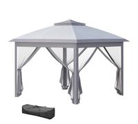 Outsunny Tonnelle Pliante tonnelle de Jardin extérieure 3,3x3,3m Pop-up Double Toit 4 moustiquaires zippées Amovibles + Sac de Transport Barnum de Jardin en Tissu Oxford métal Gris
