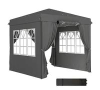 Outsunny Tonnelle pop-up 2,5 x 2,5 m, imperméable, stable, résistante à l'hiver, protection UV 50+, pliable, avec 4 panneaux latéraux, poche, pour camping, jardin, gris foncé