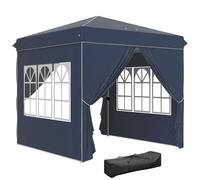 Outsunny Tonnelle pop-up 2,5 x 2,5 m, imperméable, stable, résistante à l'hiver, protection UV 50+, pliable, avec 4 panneaux latéraux, poche, pour camping, jardin, bleu foncé