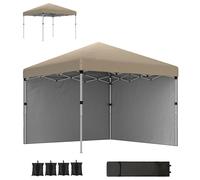 Outsunny Tonnelle Pop-up 3 x 3 (M) avec 2 parois latérales, Sacs de lestage pour Les Jambes et Sac à roulettes, Hauteur réglable - Abri pour Jardin, terrasse, Kaki