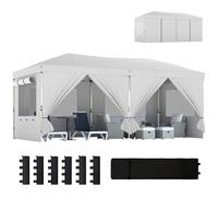 Outsunny Tonnelle pop-up de 3 x 6 m avec 6 parois latérales, tente d'extérieur UPF50+, tente de mariage, abri d'événement réglable en hauteur avec sac à roulettes, sacs de sable et piquets, blanc