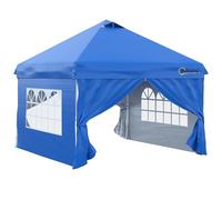 Outsunny Tonnelle Pop-up Tente de Jardin Barnum 3x3 m Hauteur Ajustable 3 Niveaux avec fenêtres, 4 parois latérales Amovibles, Sac de Transport à roulettes, Bleu