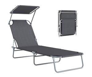 Outsunny Transat Bain de Soleil Pliable 187 x 58 x 36 cm Gris