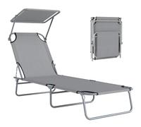 Outsunny Transat Bain de Soleil Pliable 187 x 58 x 36 cm Gris Clair | Chaise Longue Pliante, Appuie-Tête, Transat Inclinable, Textilène, Jardin Extérieur, Relax, Camping, Piscine, Terrasse
