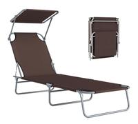 Outsunny Transat Bain de Soleil Pliable 187 x 58 x 36 cm Marron | Chaise Longue Pliante, Appuie-Tête, Transat Inclinable, Textilène, Jardin Extérieur, Relax, Camping, Piscine, Terrasse