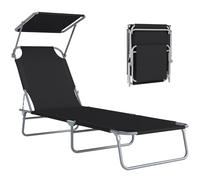 Outsunny Transat bain de soleil inclinable multi-positions Pare-soleil réglable 187x58x36 cm Noir
