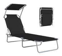 Outsunny Transat bain de soleil inclinable multi-positions Pare-soleil réglable 187x58x36 cm Noir