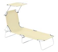 Outsunny Transat Bain de Soleil Pliable 187L x 58l x 36H cm Beige | Chaise Longue, Dossier Inclinable Multi-positions, Pare-Soleil Réglable, Grand Confort