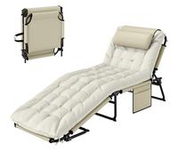 Outsunny Transat bain de soleil pliable avec dossier inclinable 4 positions - appui-tête et matelas épais beige