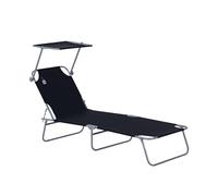 Outsunny Transat Bain de Soleil Pliable Chaise Longue Pliante Grand Confort Dossier Inclinable Multi-Positions et Pare-Soleil réglable Dim. 187L x 58l x 36H cm Noir