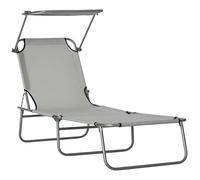 Outsunny Transat Bain de Soleil Pliable Chaise Longue Pliante Grand Confort Dossier Inclinable Multi-Positions et Pare-Soleil réglable Dim. 187L x 58l x 36H cm Gris Clair