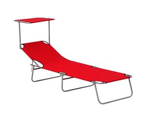 Outsunny Transat Bain de Soleil Pliable Chaise Longue Pliante Grand Confort Dossier Inclinable Multi-Positions et Pare-Soleil réglable Dim. 187L x 58l x 36H cm Rouge