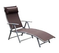 Outsunny Transat Chaise Longue Bain De Soleil Pliable Dossier Inclinable Multi-Positions T?Ti?Re Fournie 137l X 64l X 101h Cm M?Tal ?Poxy Textil?Ne Marron