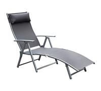 Outsunny Transat chaise longue pliable dossier inclinable multi-positions têtière Gris 137x64x101 cm
