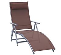 Outsunny transat Chaise Longue Bain de Soleil Pliable Dossier inclinable Multi-Positions têtière fournie 137L x 64l x 101H cm métal époxy textilène Marron