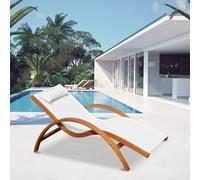Outsunny Transat Chaise Longue Design Style Tropical Bois Massif Naturel Coloris Beige Blanc
