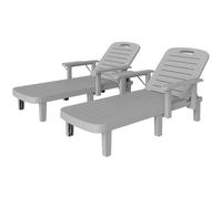 Outsunny Transat de jardin avec table d'appoint aspect bois Chaise longue avec dossier réglable 5 positions Gris clair