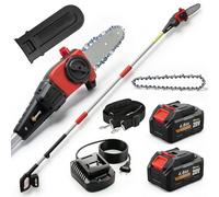 Outsunny Tronçonneuse à batterie extensible 1,94-2,56 m, tronçonneuse électrique avec moteur 300 W, 2 batteries 4,0 Ah, chargeur, double verrouillage, lubrification automatique, sangle, 6 m/s, pour