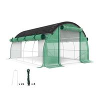 Outsunny Tunnel de serre 4x3x2 m avec filet d'ombrage, serre de jardin potager 8 fenêtres, 2 portes et parois latérales roulantes, cadre en acier et couverture PE, pour légumes et fleurs, vert