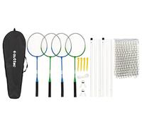 Outtec Ensemble de badminton, 4 raquettes de badminton, filet de badminton et volant de badminton, 4 joueurs complets : 4 raquettes de badminton, 2 volants, 2 poteaux et un filet, jeux d'extérieur